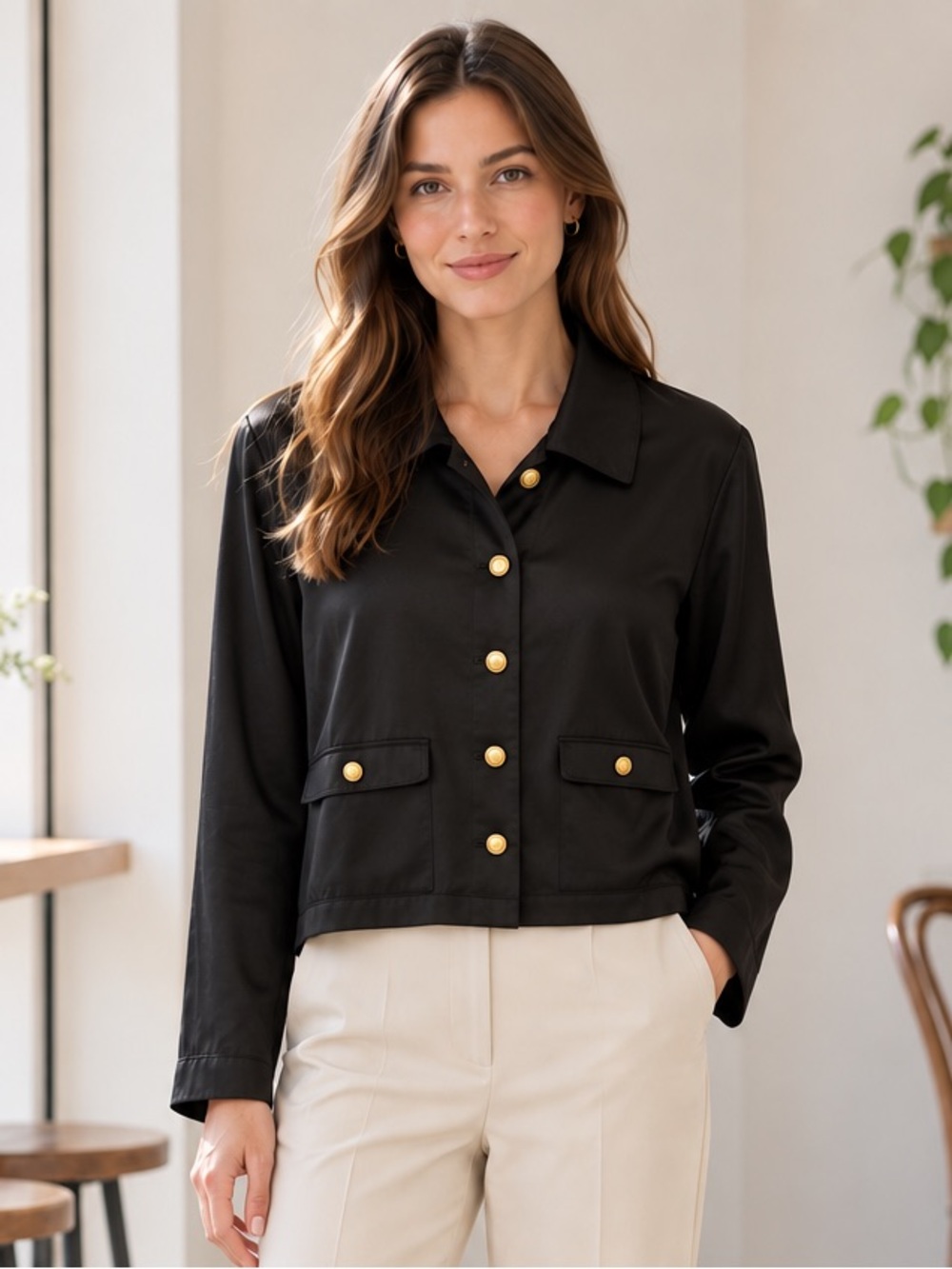 J.Crew Black Gold Button Collared Button Down Blouse Size M
